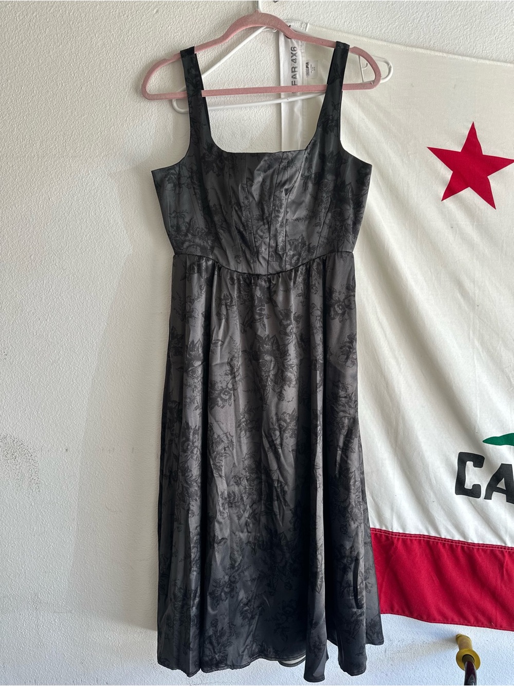 Wayf Black Floral Jacquard Midi Dress